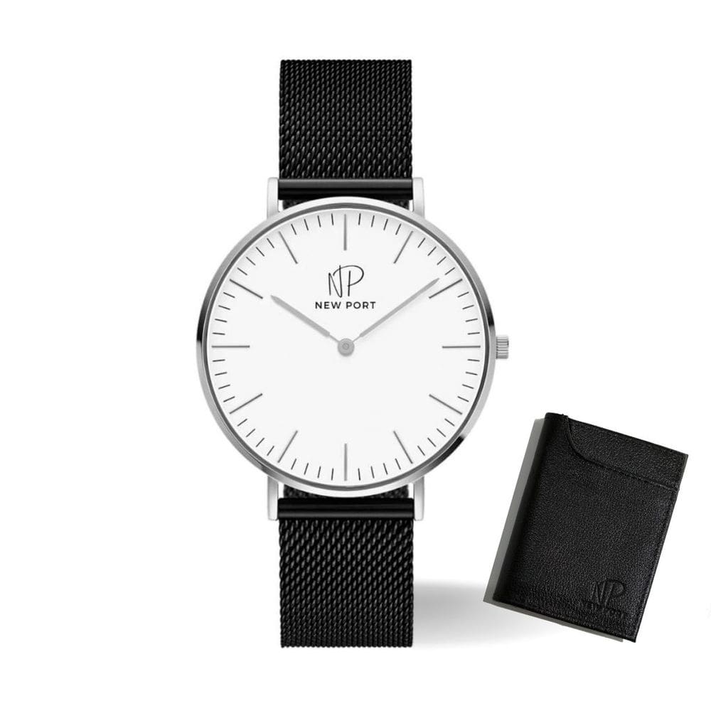 Relógio Masculino Preto New Port Elegante + Carteira Couro