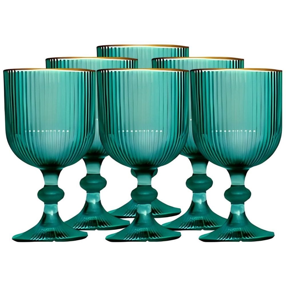 Jogo com 6 Taças Cameratta de Vidro Verde com Borda Dourada para Agua ou Suco 365ml