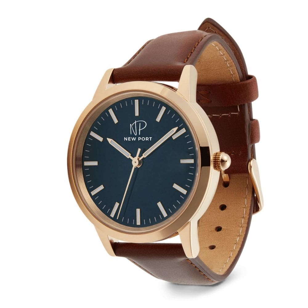 Relógio Feminino Casual Rosê Pulseira Couro 40mm New Port