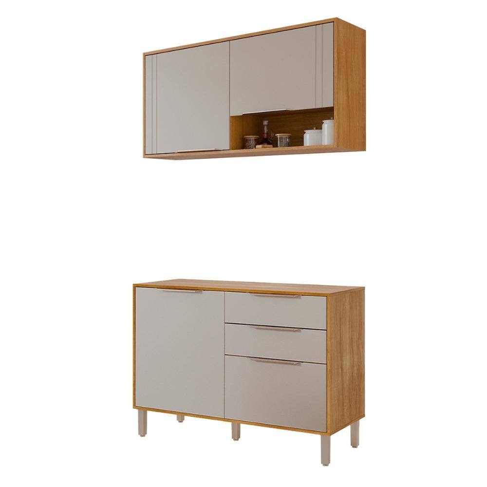 Balcão com Aéreo Aurea 120 cm com 4 Portas Cinamomo/Platina