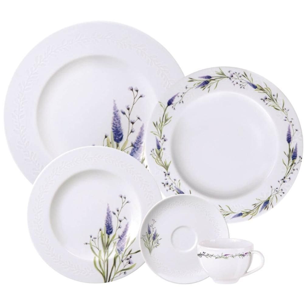 Aparelho de Jantar 4 pessoas 20 Peças Porcelana Tramontina Lilla Decorada Mesa Posta