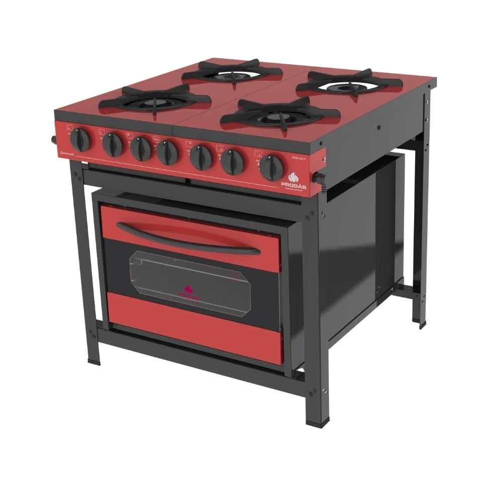 Fogão Industrial 4 Bocas com Forno Gourmet Vermelho PRGE-402F Progás