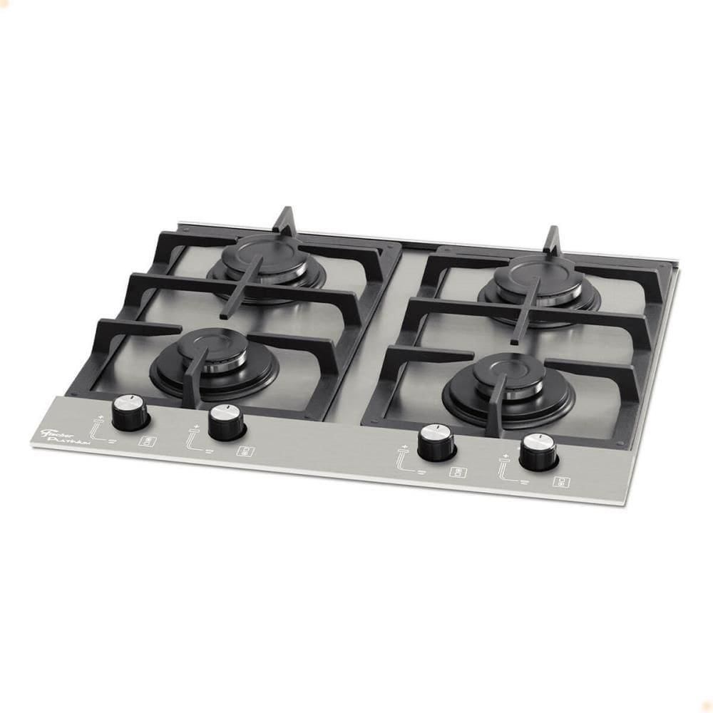 Cooktop A Gás Fischer 4 Bocas Platinium Com Trempe De Ferro Fundido Mesa Aço Bivolt