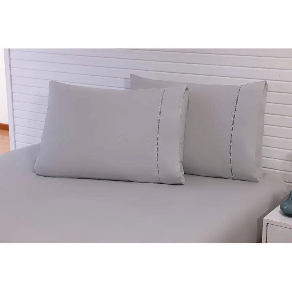 Jogo Lençol 4 Peças Cama Viúva Percal 200 Fios Cinza