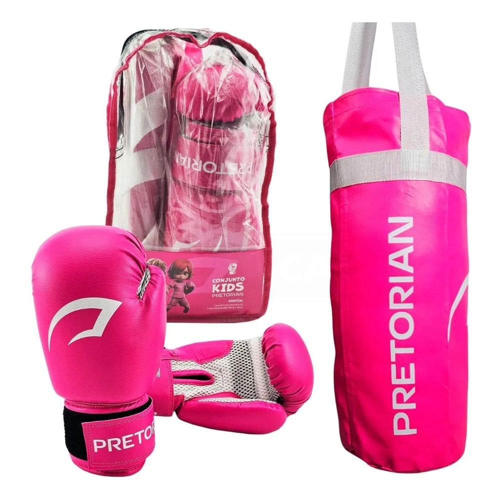 Kit Saco De Pancada + Luva Boxe Muay Thai 6OZ Infantil - Pretorian
