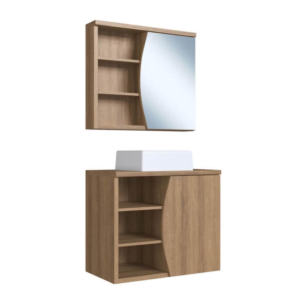 Gabinete De Banheiro 70cm Laura MelEspelheira Cuba Branca e 1 Porta