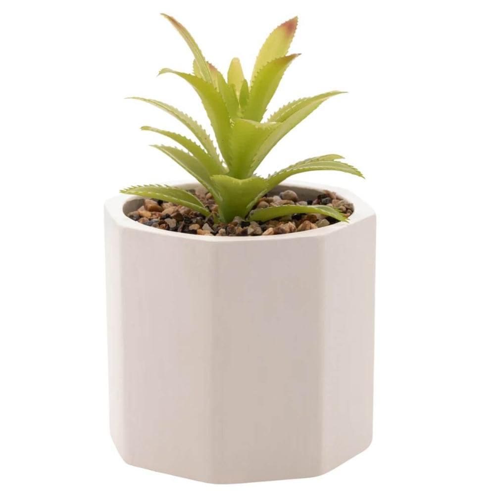Cachepot de Cimento com Suculenta Artificial Branco 10x15cm Wolff Vaso Pequeno Decorativo