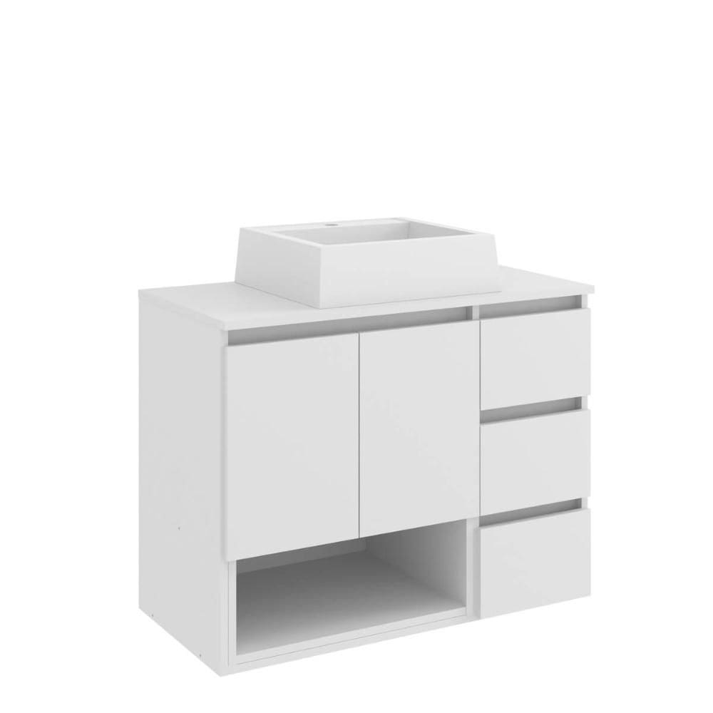 Gabinete de Banheiro Suspenso 80x62cm Vitória com Cuba Branco MDP Faema