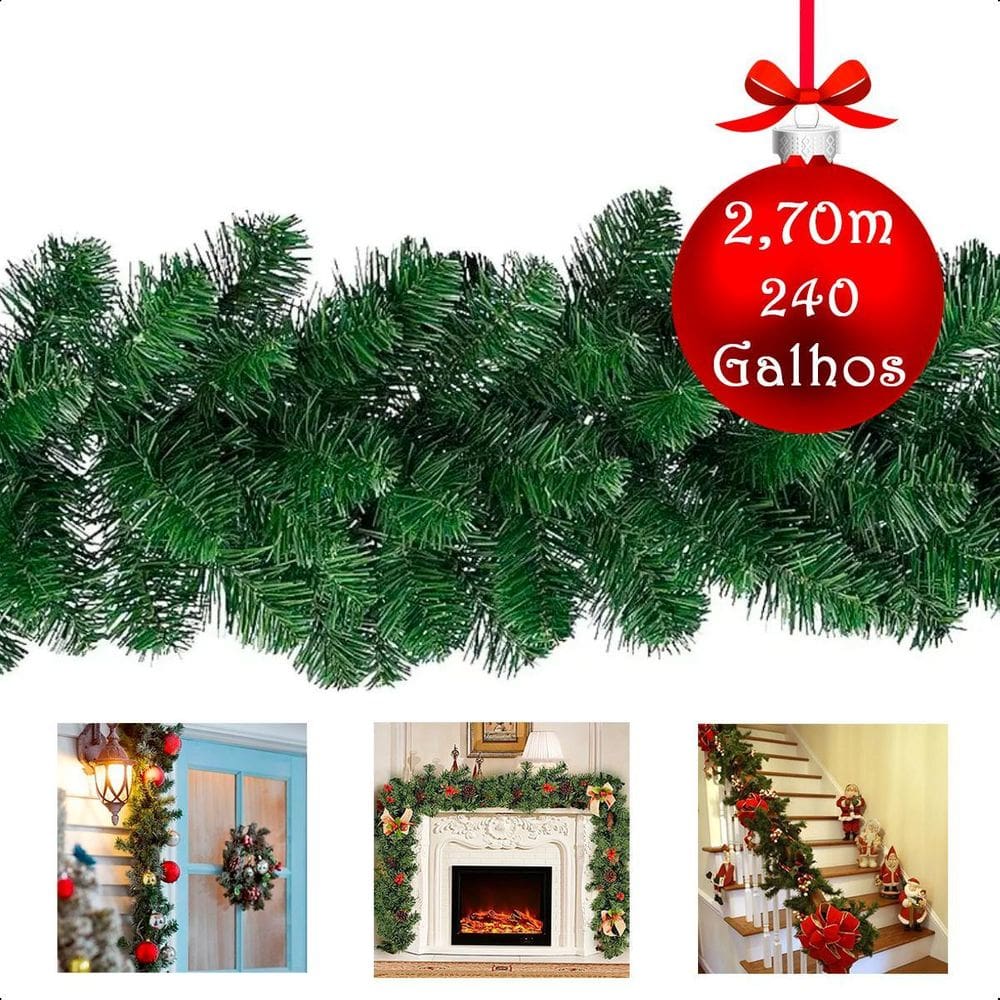 Festão Natal Aramado Artic Spruce Verde 2,7Metros 240 Galhos