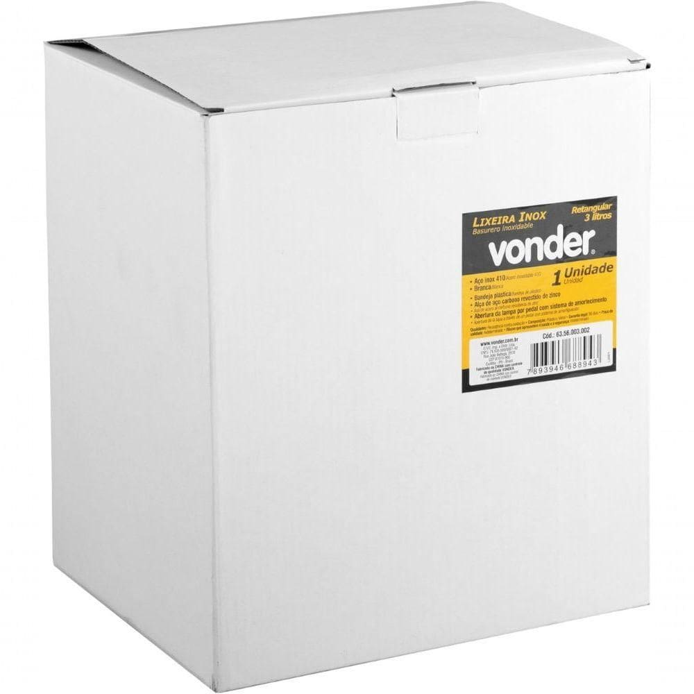 Lixeira Retangular 3 Litros Inox Branca 6356003002 Vonder