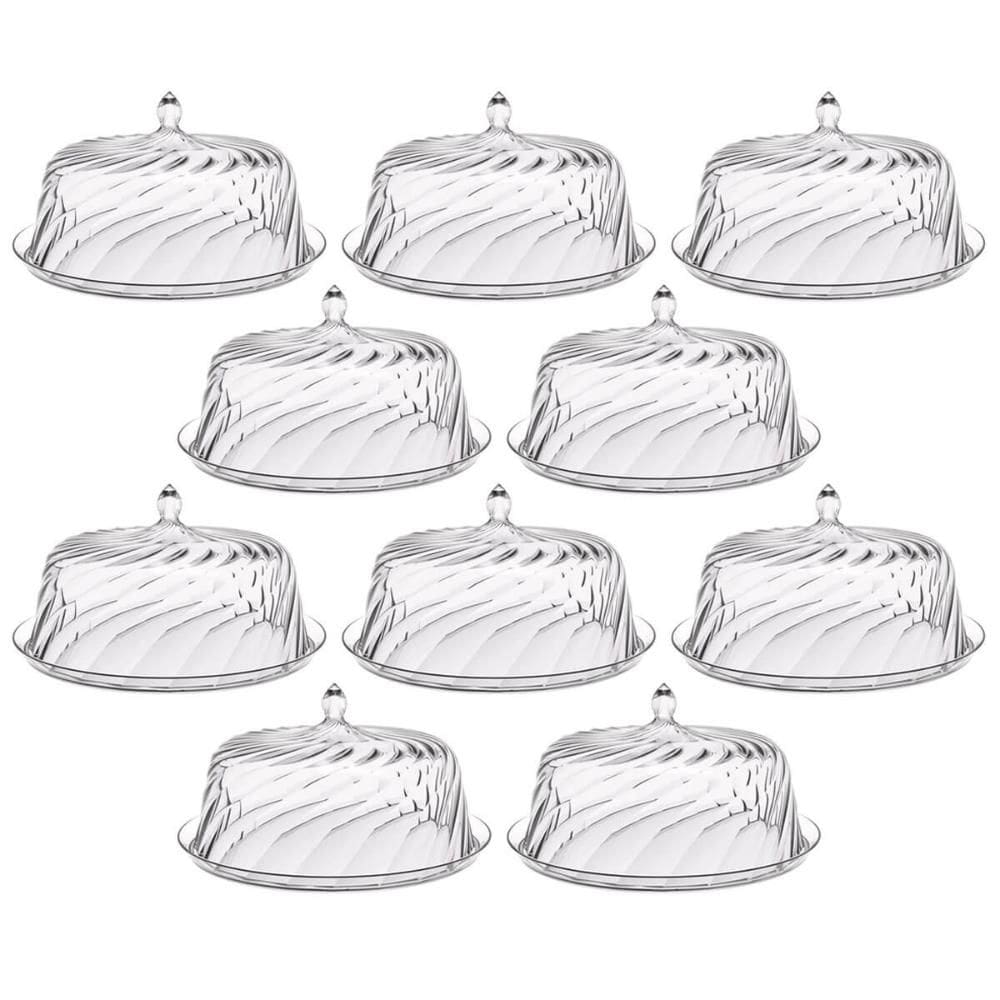 Conjunto 8 Porta Bolos Transparente com Cúpula 25cm Tortas Doces Padaria Hotel Crippa