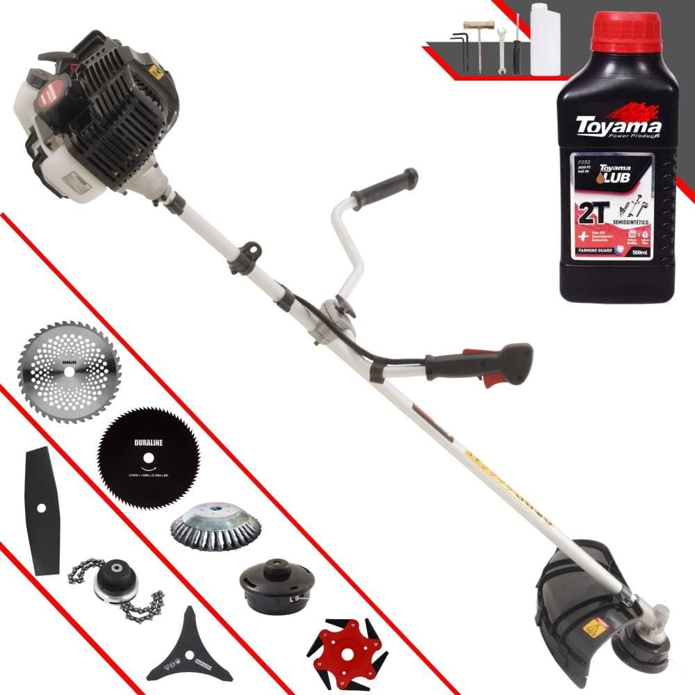 Roçadeira Multifuncional Kawashima KW52LE À Gasolina 2T 52cc 2,5HP de Potência Alta Rotação Com Carretel de Nylon + Kit 7 Lâminas Extras + ÓLEO TOYAMA