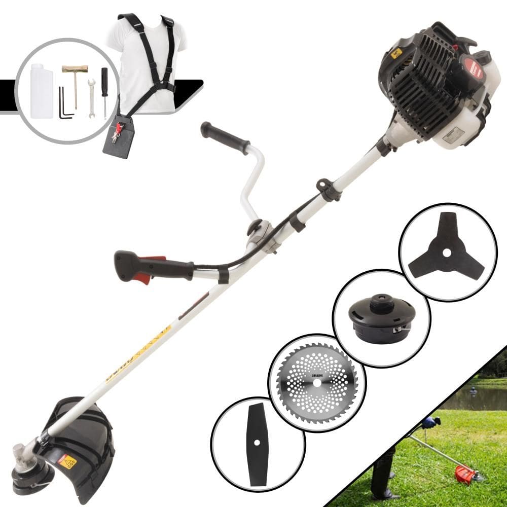 Roçadeira Podador de Grama À Gasolina KW52-LE 2T 52cc 2,5HP de Alta Performance Com Carretel e Faca 3 Pontas + EXTRA Faca 2 Pontas e Faca 40 Dentes