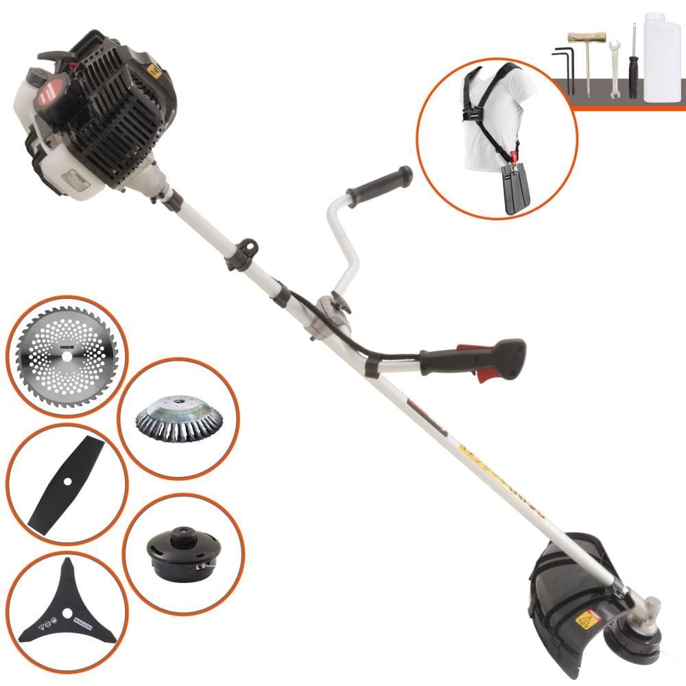 Roçadeira Aparador de Grama À Gasolina KW52LE 52cc 2,5HP Com Carretel e Faca 2 Pontas + Faca 3 Pontas, Faca 40 Dentes de Vídea e Disco Escova de Aço