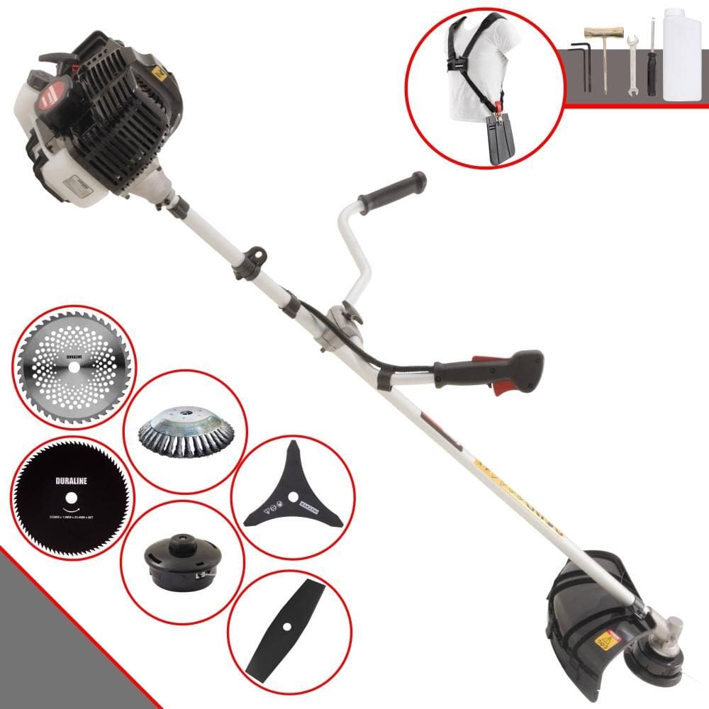 Roçadeira Lateral Kawashima KW52-LE À Gasolina 6 Em 1 Com Carretel Nylon + Lâmina 2 Pontas + Lâmina Vídea + Disco 80 Dentes + Escova de Aço 38 Cerdas
