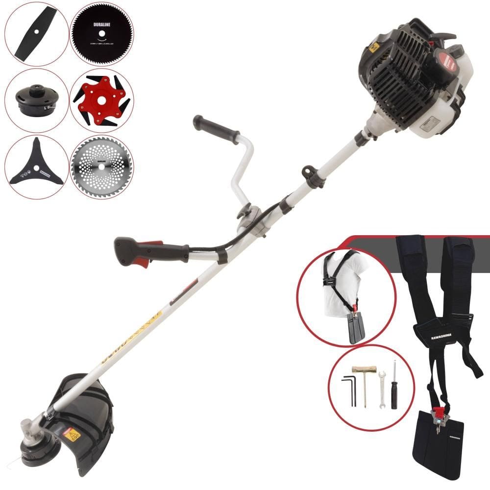 Roçadeira Kawashima KW52LE À Gasolina 2T 2,5HP 52cc Com Faca 2 Pontas + Faca 3 Pontas + Faca 6 Pontas + Disco 40 Dentes + Disco 80 Dentes + Carretel