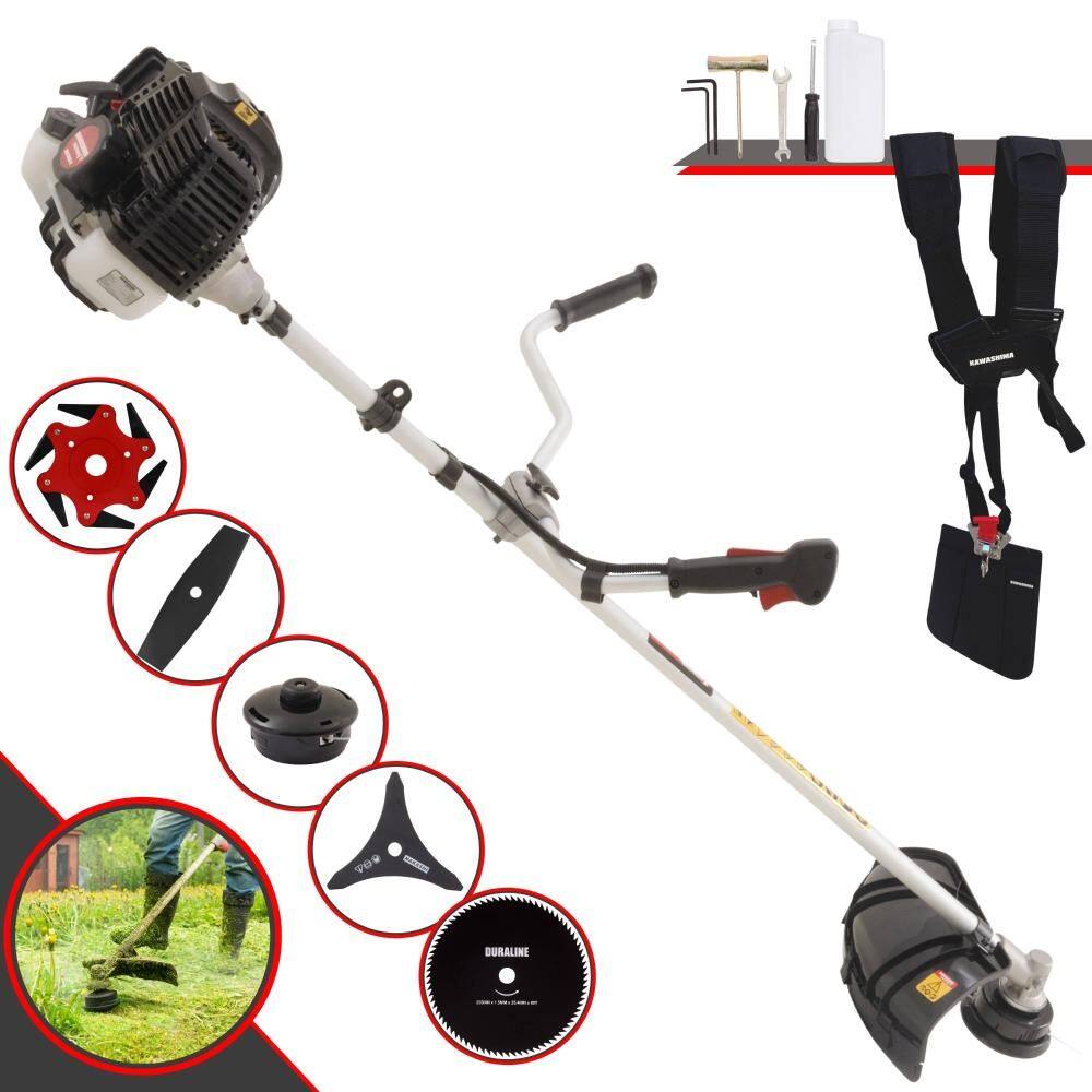Roçadeira Profissional Kawashima KW52-LE 52cc 10.000rpm 2,5HP Completa Com Carretel e Faca 3 Pontas + Faca 2 Pontas + Faca 6 Pontas + Faca 80 Dentes