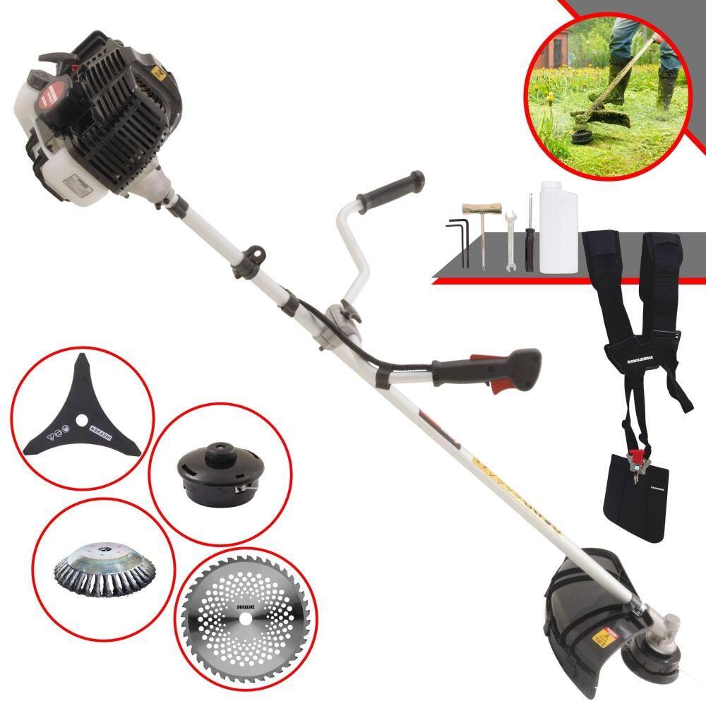 Roçadeira Aparador de Grama À Gasolina Kawashima KW52LE 52cc 2,5HP 10.000rpm Com Carretel e Faca 3 Pontas + Faca 40 Dentes + Escova Circular de Aço