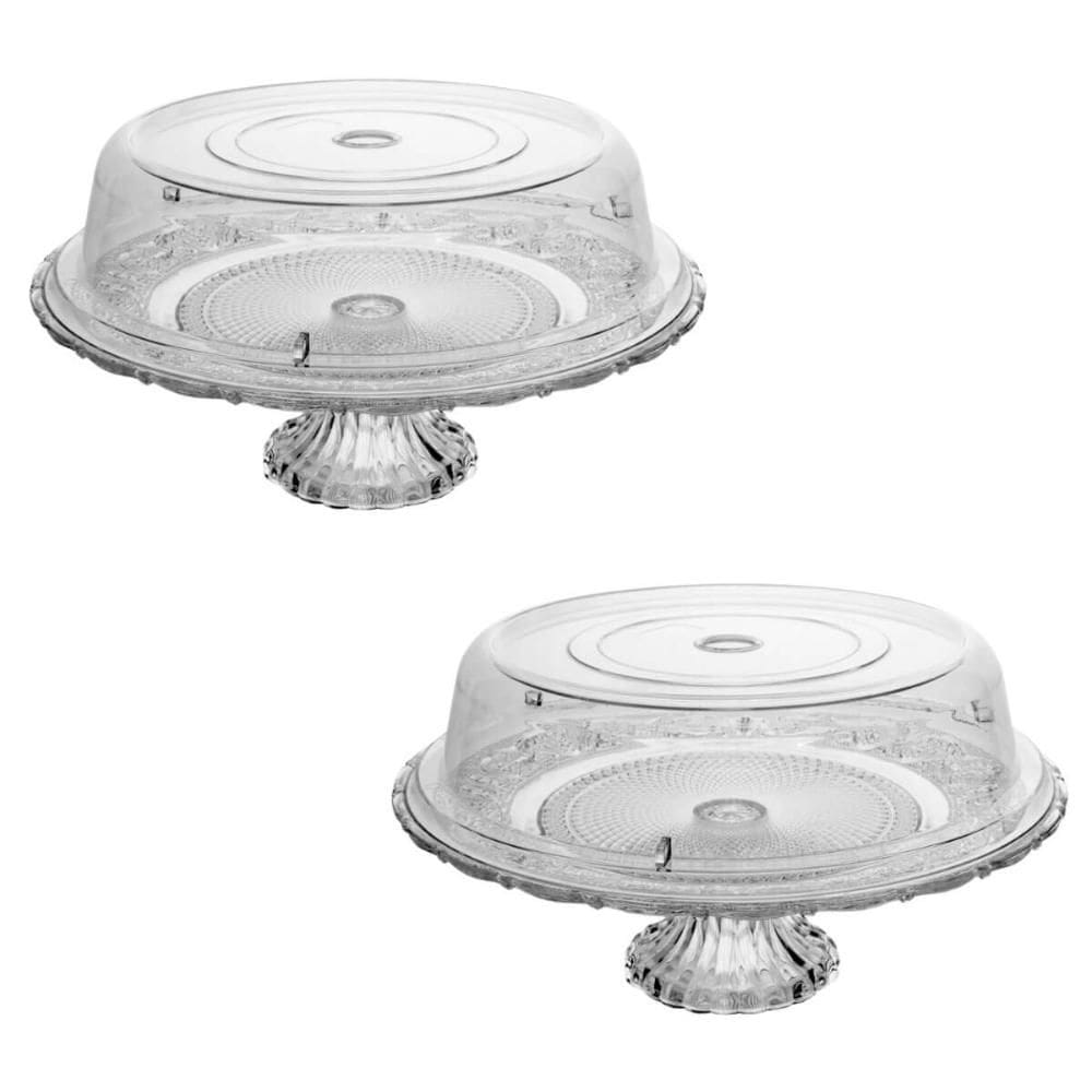 Kit 2 Boleiras Prato para Bolo de Vidro com Pé Tampa de Plástico Lyor Padaria Eventos