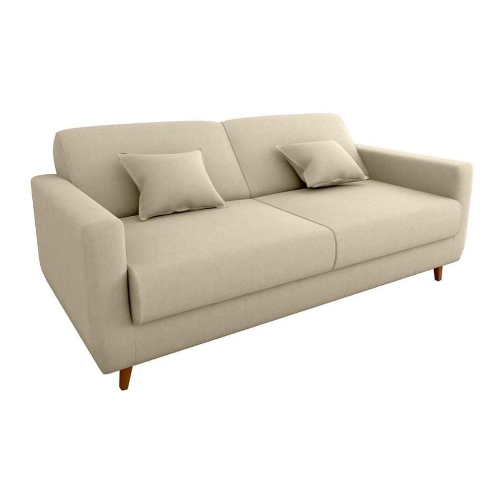 Sofá Cama Premium 3 Lugares 1,90 Larg Emilia Matrix Suede Bege