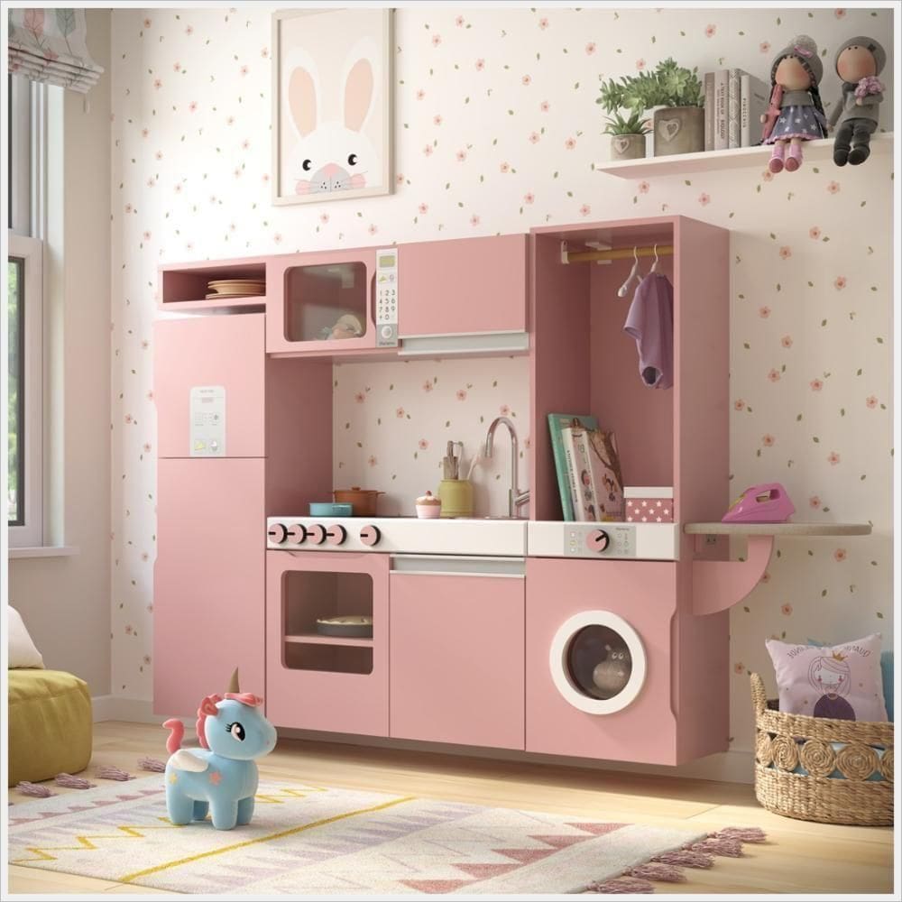 Cozinha Infantil Luli C/ Refrigerador, Fogão, Micro-ondas, Máq. Lavar/tabua Passar Rose