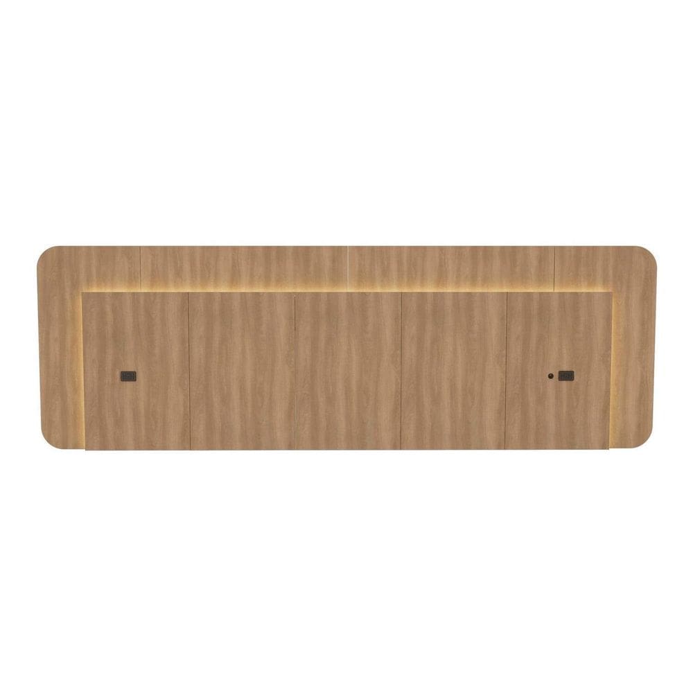 Cabeceira Casal Queen 272cm com Led 3000k e Tomadas 100% Mdf Padrão Planejados Mabel Louro Freijó Grann