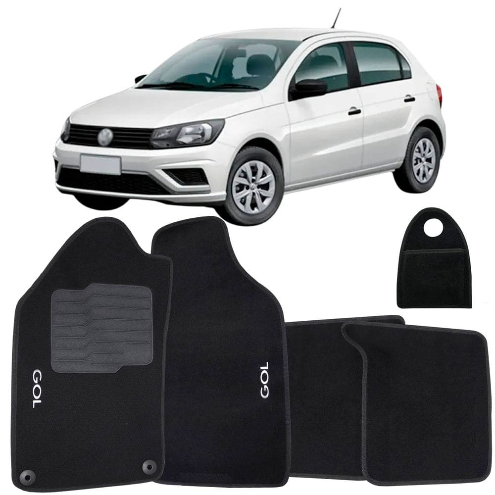 Tapete Carpete + Lixeira Gol G6 G7 2012 à 2016 Logo Bordado Personalizado Preto Jogo 5 Peças