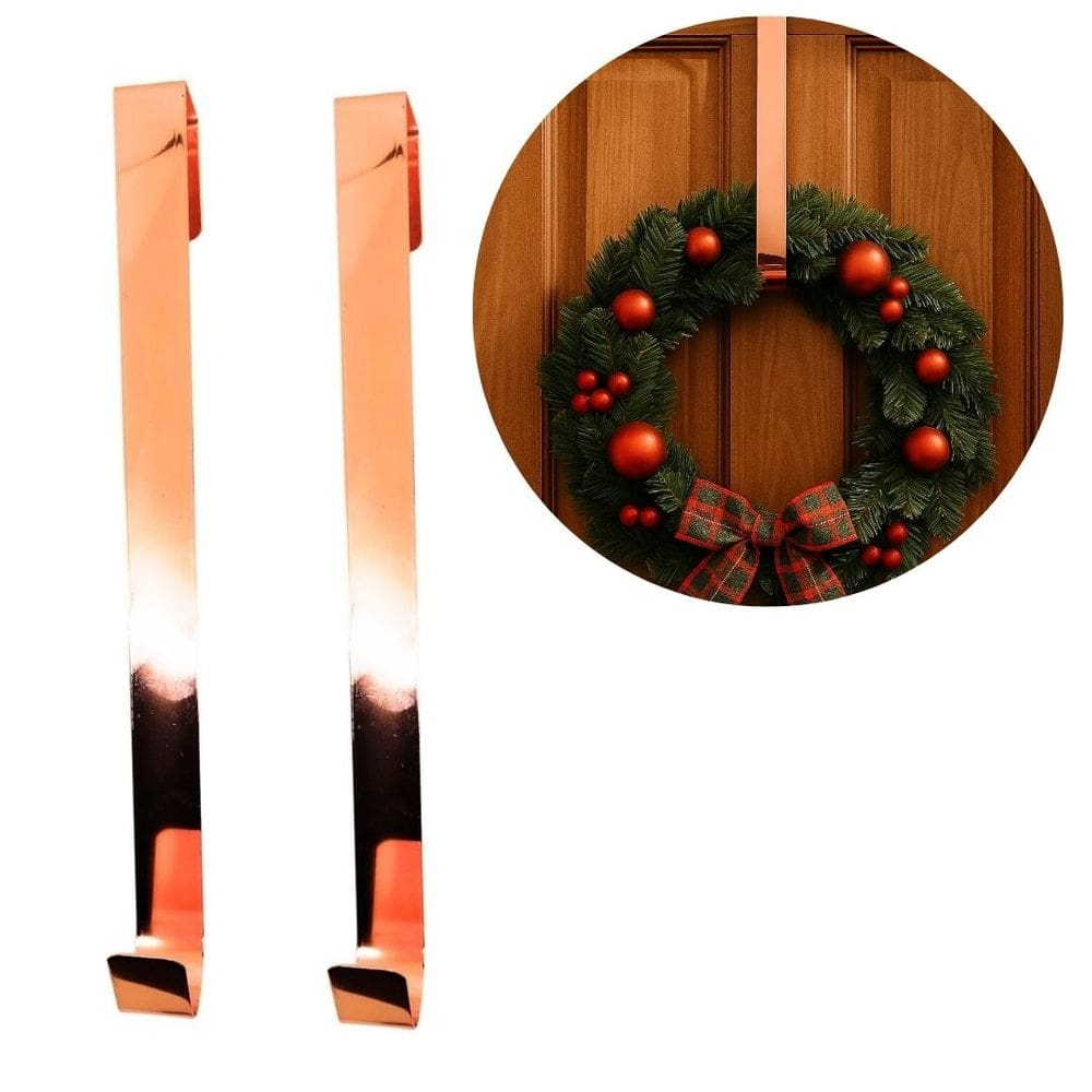 Jogo 2 Suportes Para Guirlanda Metal Rosê Metalizado 37cm Encaixe Porta - Magizi