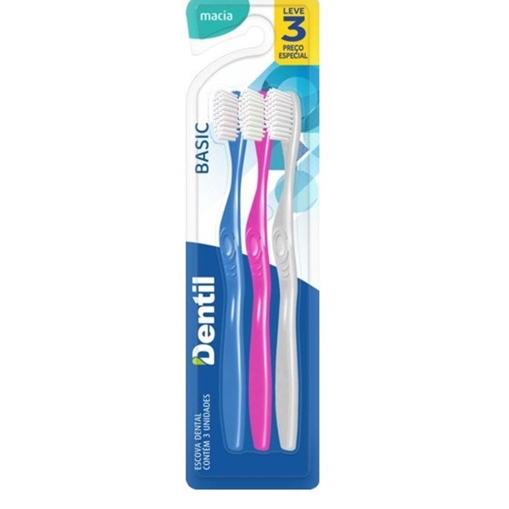Escova Dental Dentil Basic Cerdas Macias diversas Pack 3 Un