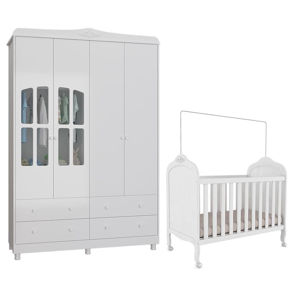 Jogo de Quarto Infantil Elô com Janela Guarda Roupa e Berço - Móveis Peroba
