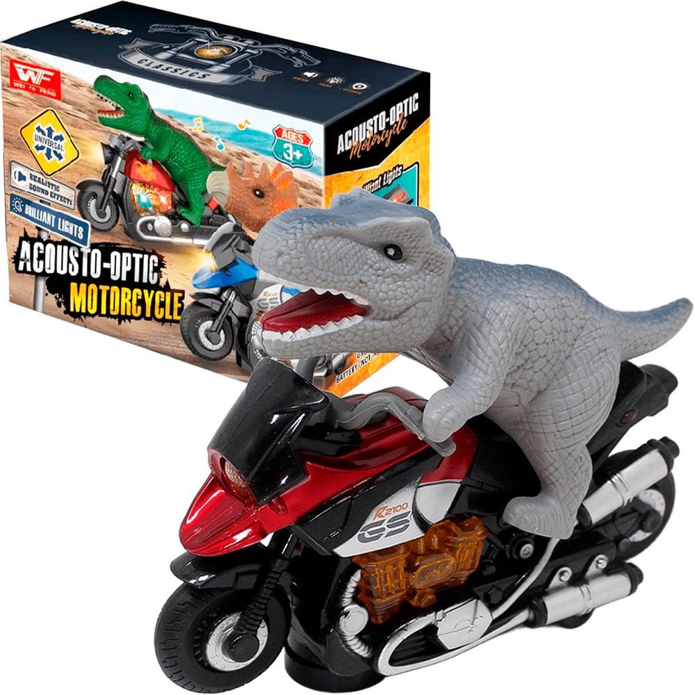Brinquedo Dinossauro Motoqueiro Bate e Volta Luz Som À Pilha