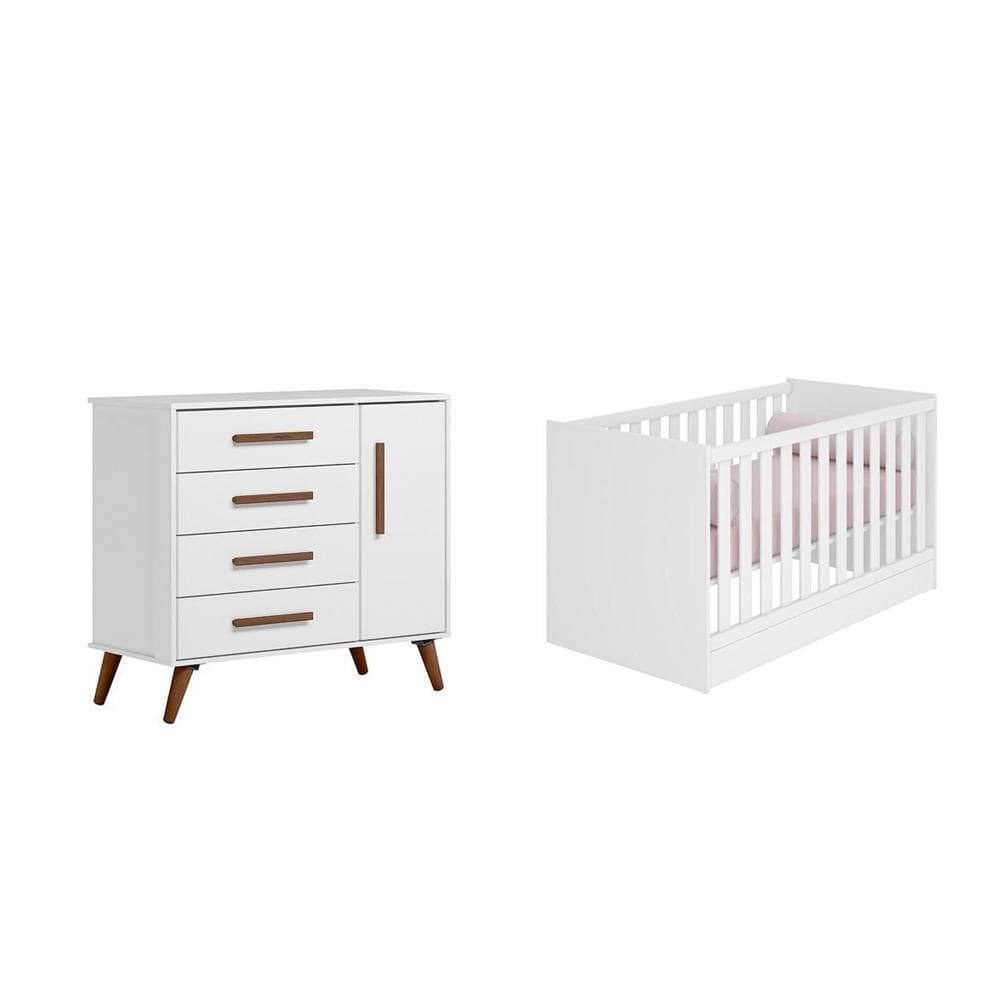 Quarto Infantil Cômoda Sapateira Retrô e Berço Mini Cama Americano Doce Sonho Branco - FdECOR