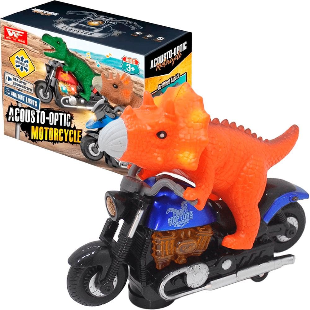 Brinquedo Dinossauro Motoqueiro Bate e Volta Luz Som À Pilha