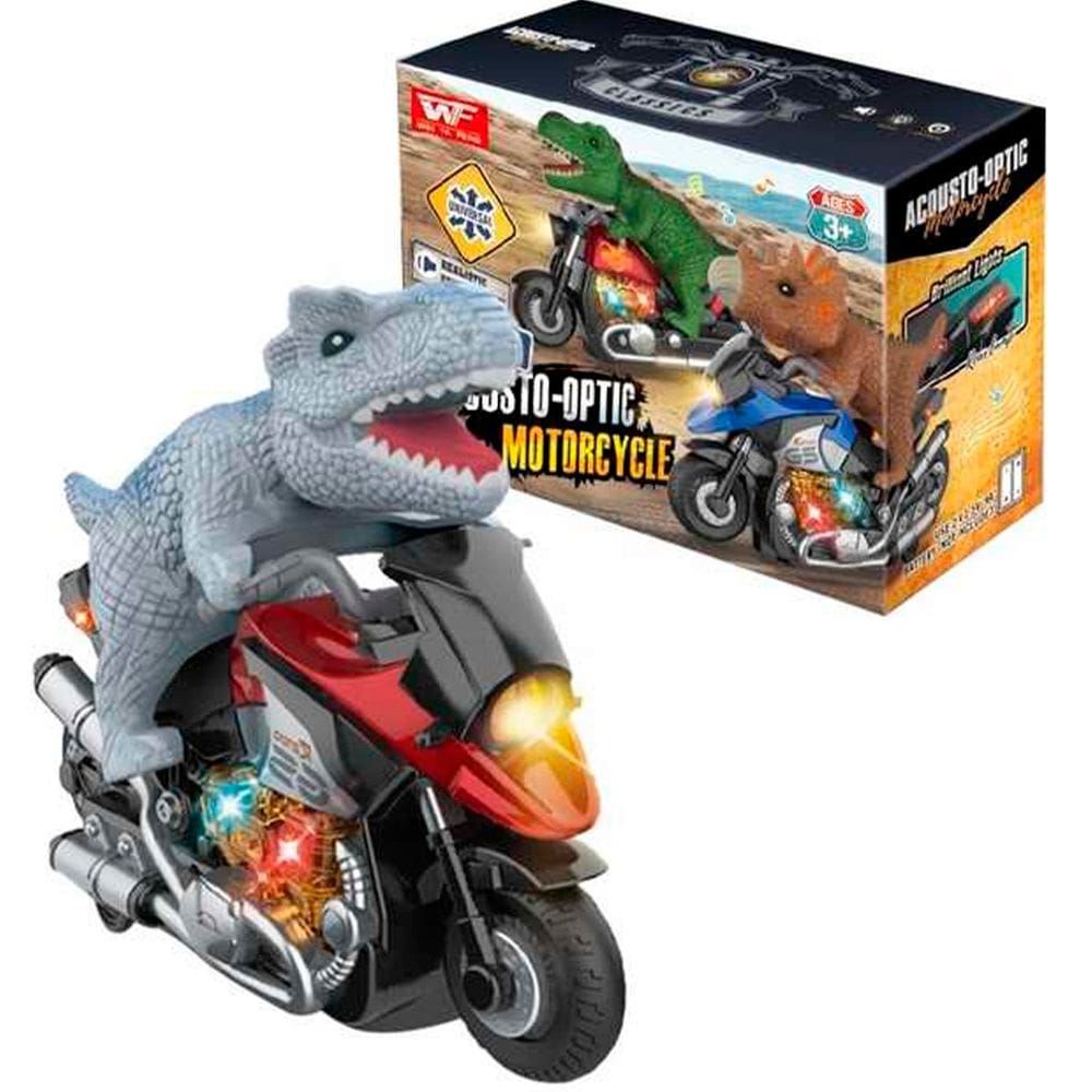 Brinquedo Dinossauro Motoqueiro Bate e Volta Luz Som À Pilha