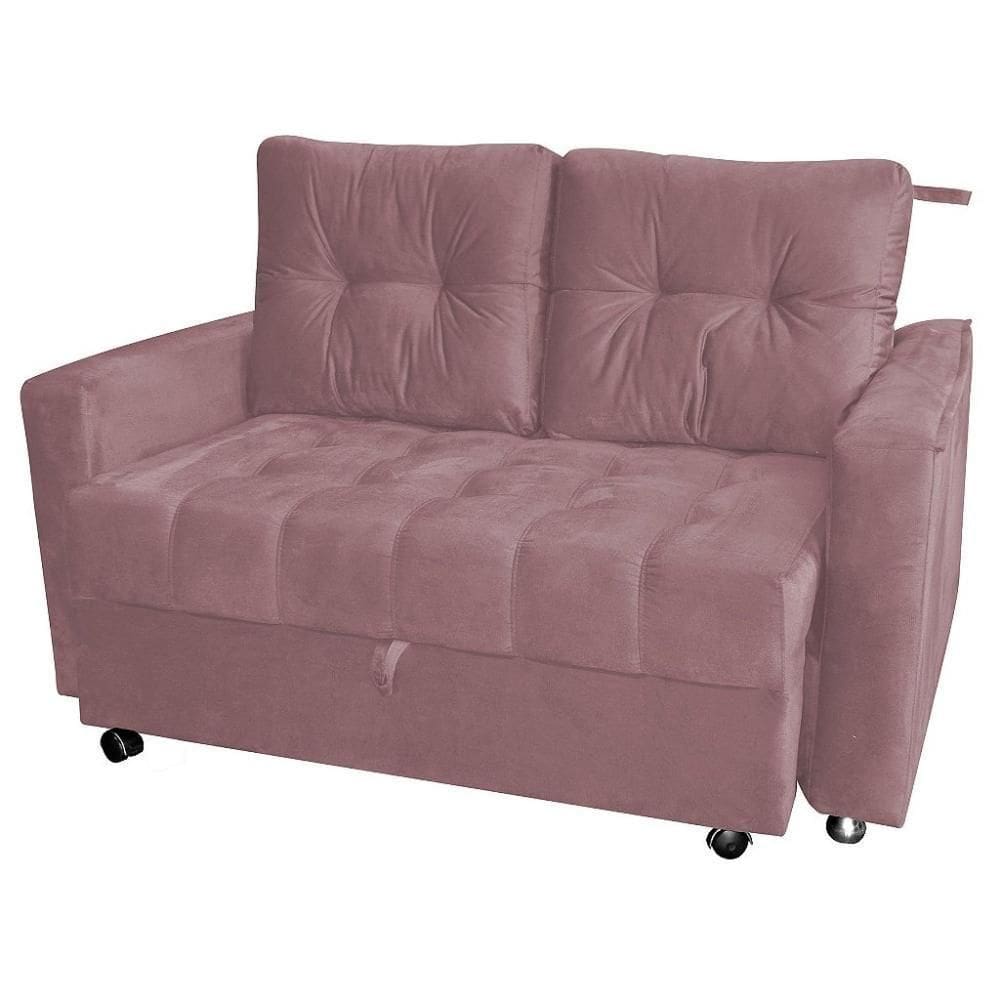 Sofá Cama Reclinável 2 Lugares Com Almofadas 140 Lag Drika Matrix Veludo Turkey Rosa Veludo Turkey Rosa