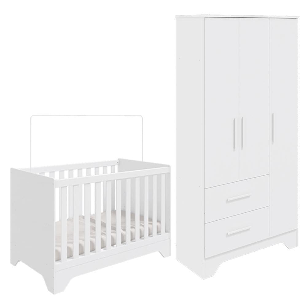 Jogo de Quarto Infantil Popy Retrô Plus Guarda Roupa 3 Portas e Berço - Móveis Peroba