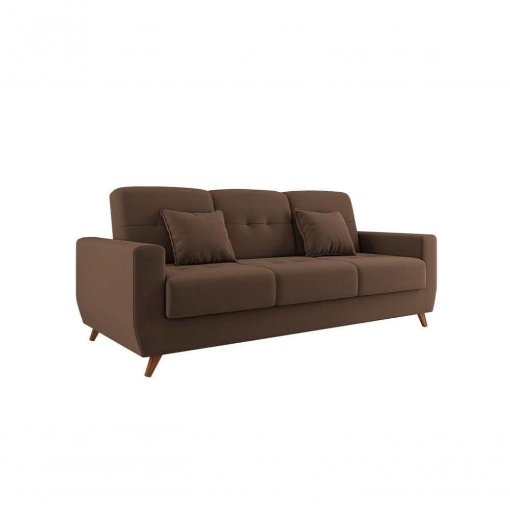 Sofá Cama Casal Premium 3 Lugares Com Baú 2,08 Larg Pamela Matrix Veludo Turkey Marrom