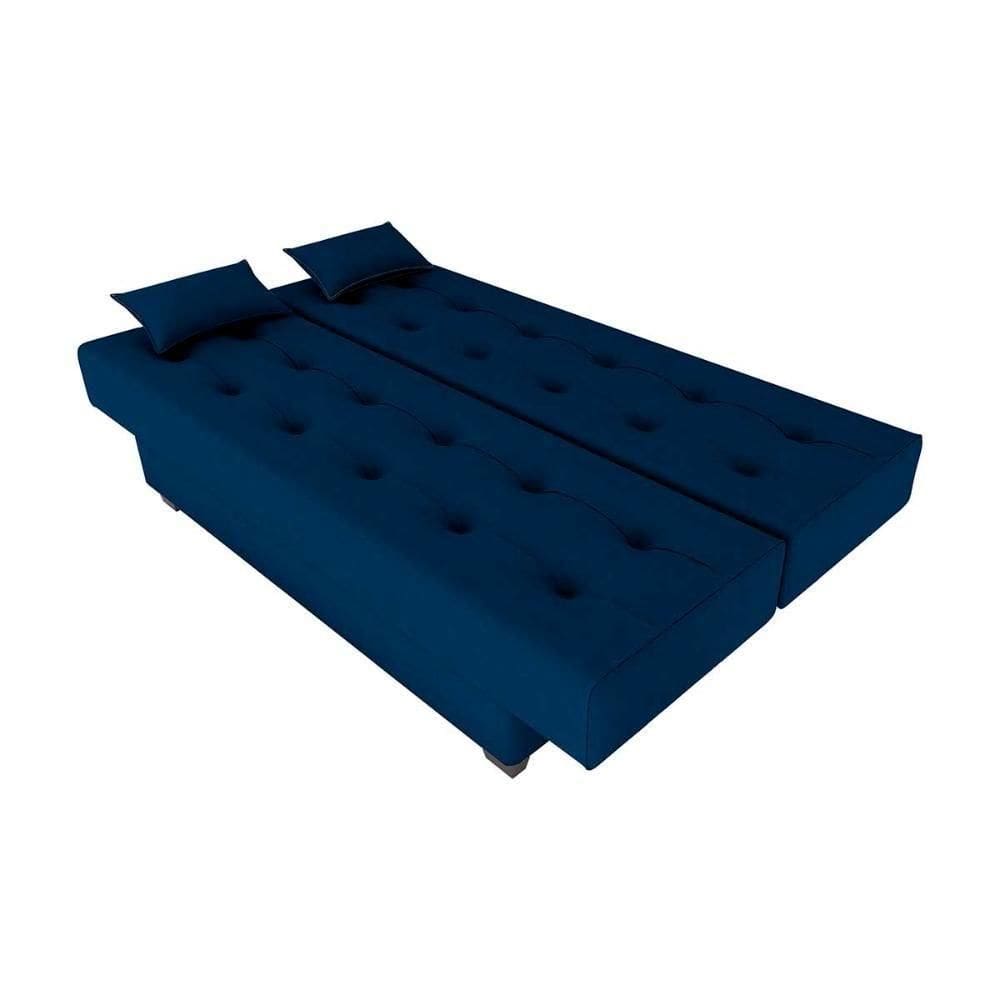 Sofá Cama 3 Lugares Casal Reclinável 190 Larg Laila Matrix Suede Azul