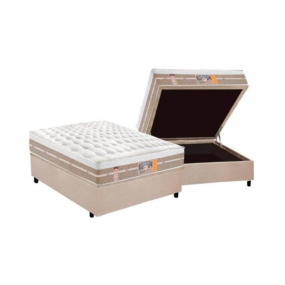 Cama Box Casal: Colchão Molas  Ensacadas Castor Silver Star Air One Face + Base CRC Suede Clean (138x188)