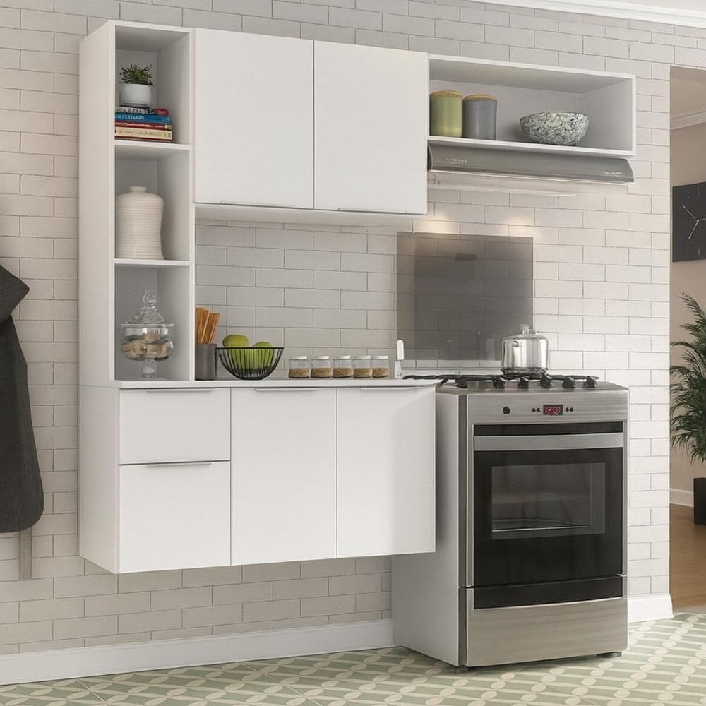 Armário De Cozinha Compacta Com Balcão Sofia Multimóveis V2001 - Branco Branco