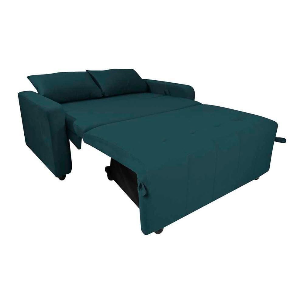 Sofá Cama Compacto 2 Lugares 1,38 Larg Amora New Matrix Suede Petróleo