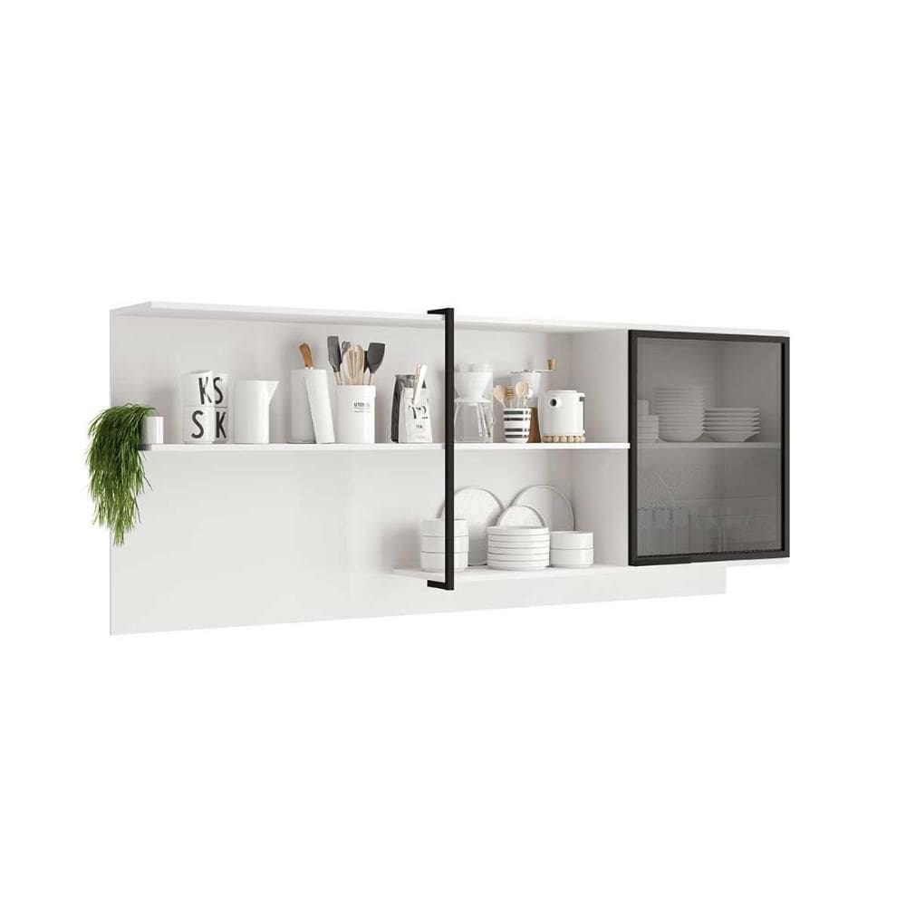 Armário Aéreo Cozinha Modulado Alpha 2504 c/ 1 Porta c/ Vidro 200cm Branco - Carraro