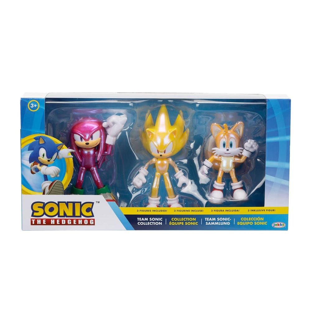 3 Bonecos Knuckles, Super Sonic e Tails de 10cm - Sonic