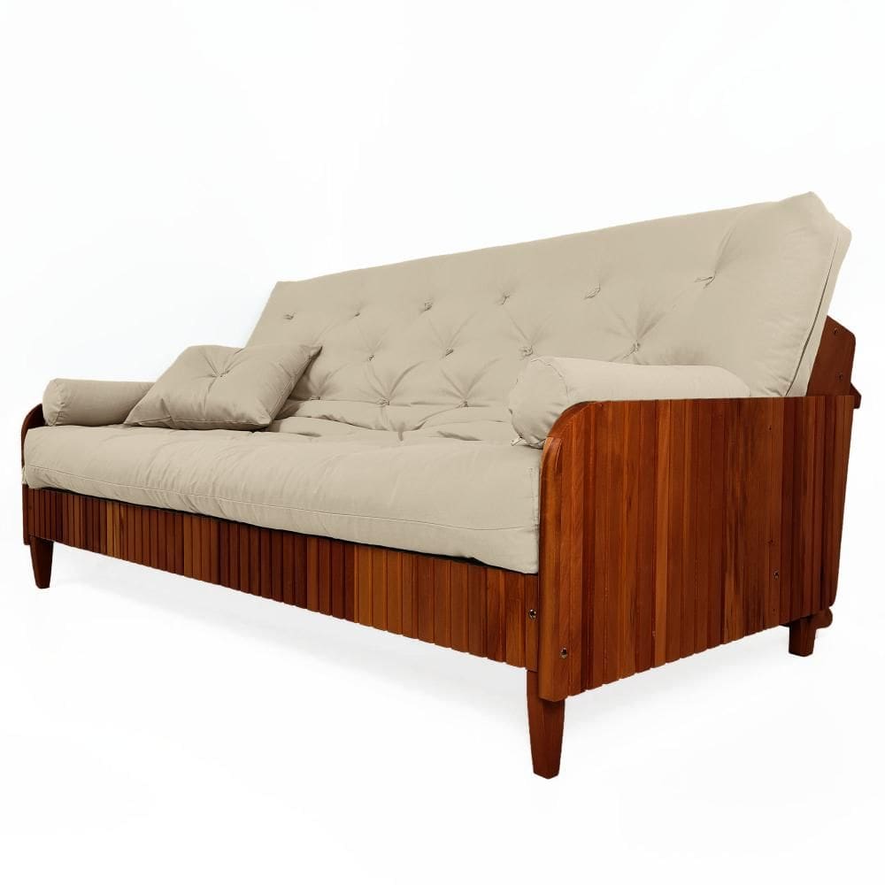 Sofá Cama Paris II Ripado Sarja em Madeira Maciça Imbuia