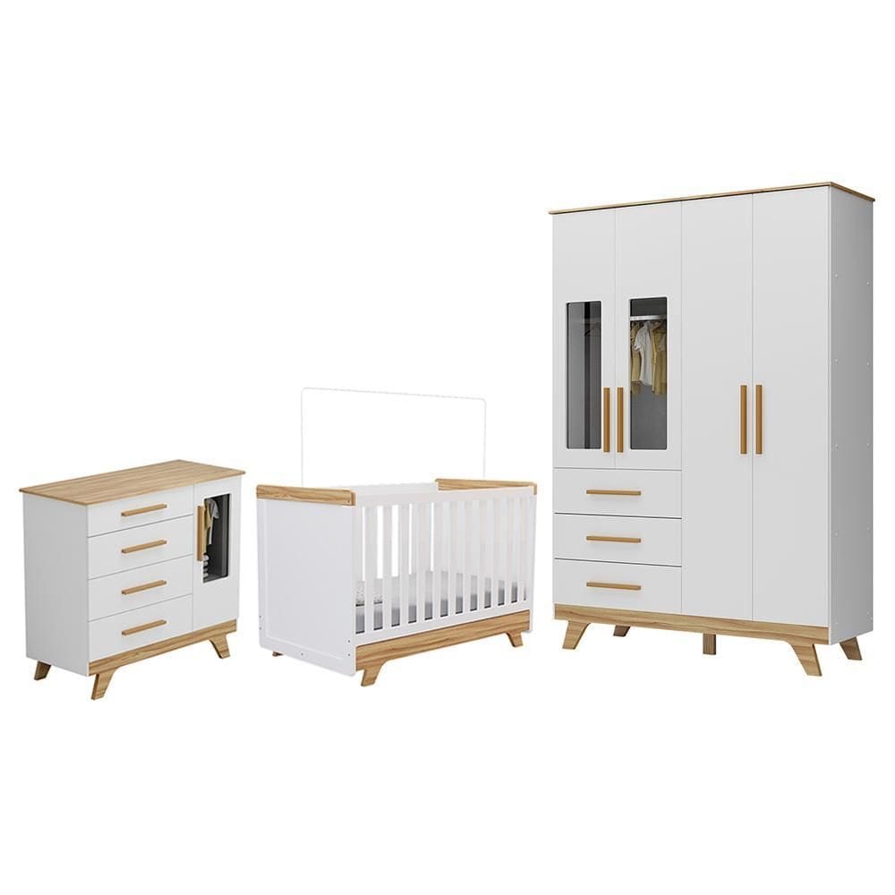 Dormitório Infantil Retrô Janelas Guarda Roupa, Cômoda e Berço - Móveis Peroba