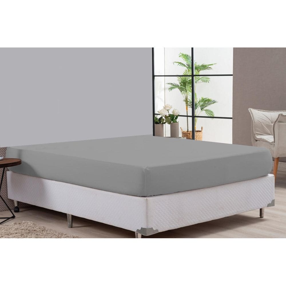 Lençol Casal King Sem Fronhas Cinza De Algodão