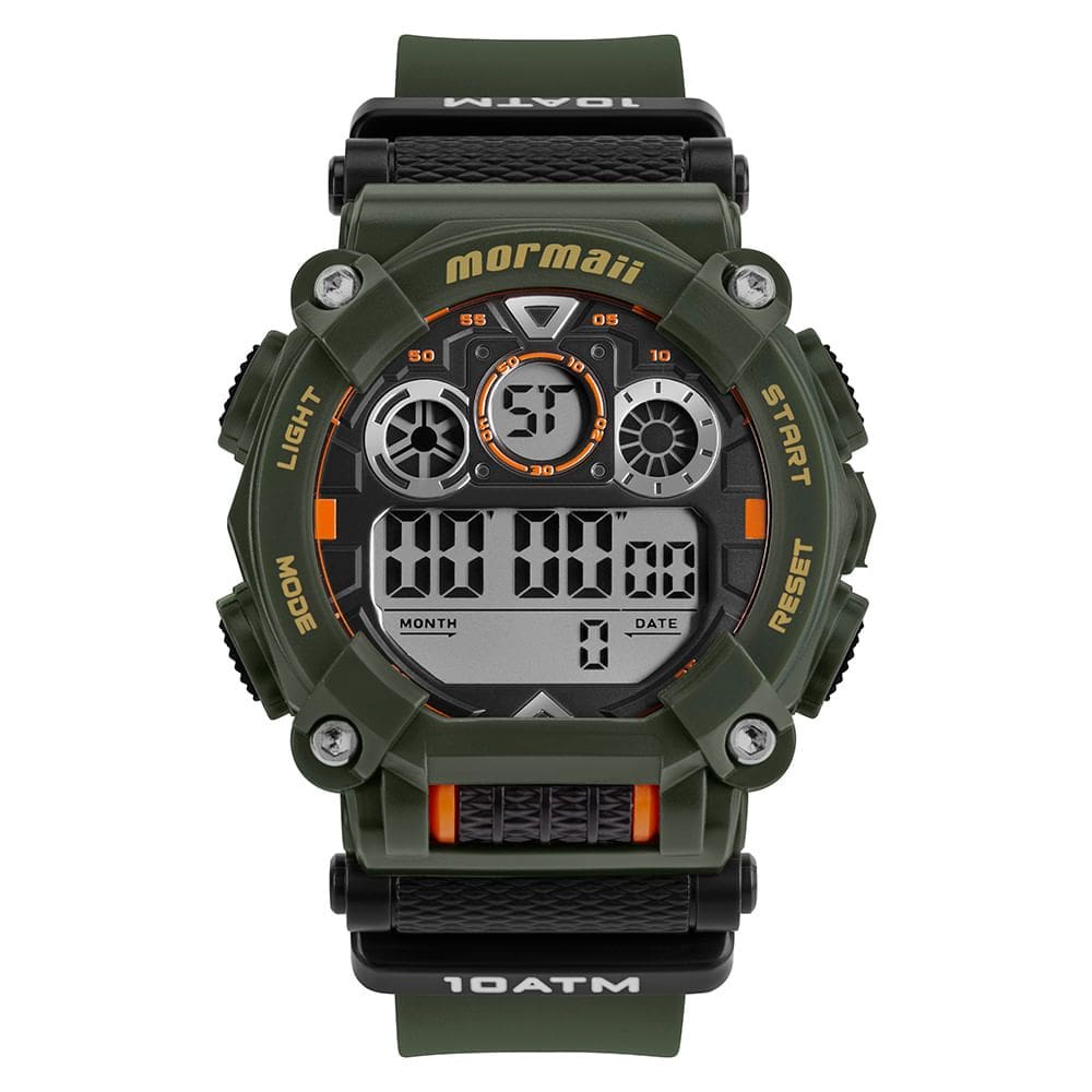 Relógio MORMAII masculino digital verde laranja MO8005A/8V