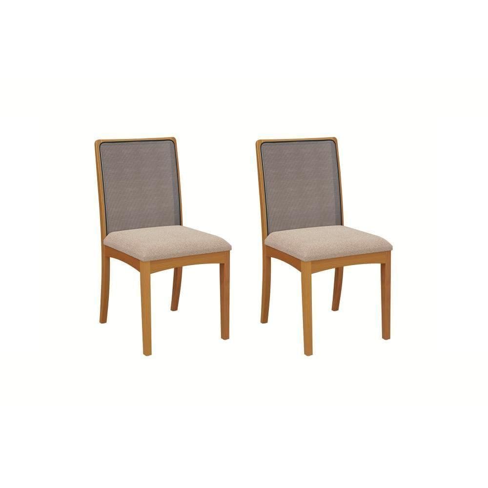 Par De Cadeiras Em Madeira Maciça Kappesberg Lara Linho Mesclado Areia E Tela Chumbo