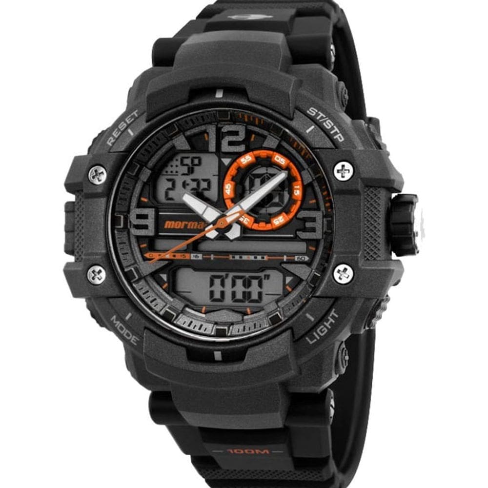 Relógio MORMAII masculino laranja/preto anadigital MO0949/8L