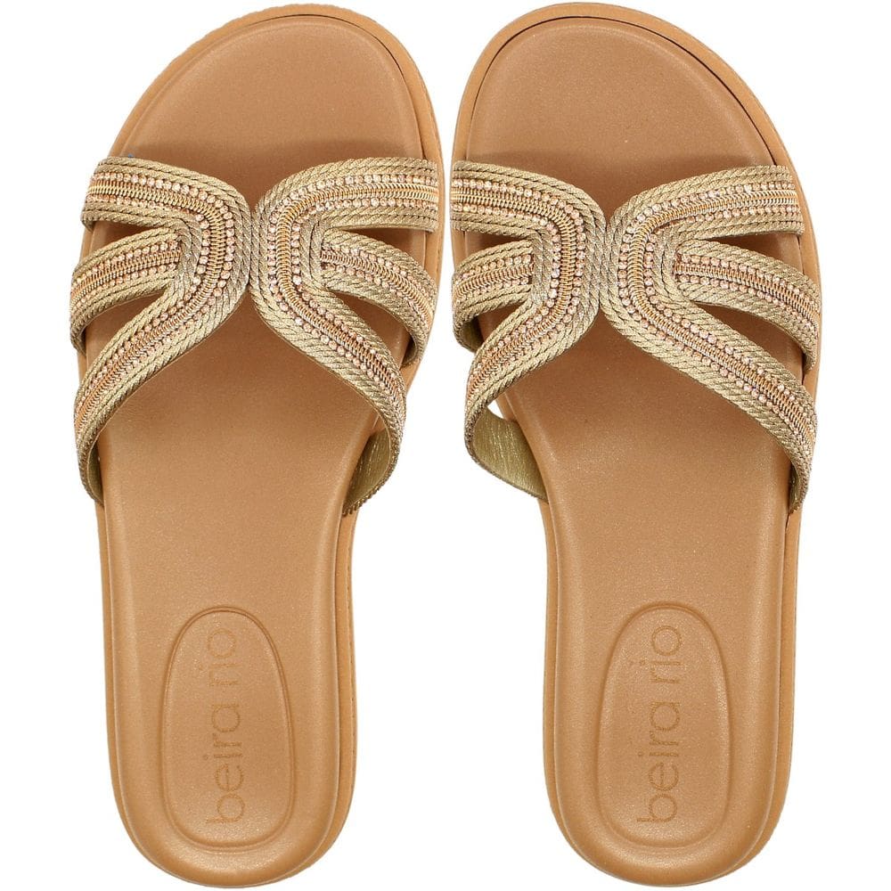 Tamanco Slide Beira Rio Tiras Transversais Strass Feminino